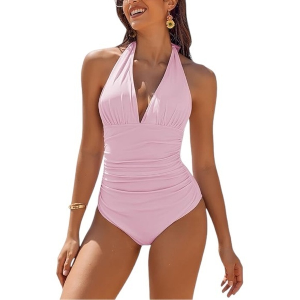 Women’s Halter One-Piece Swimsuit - Light Pink